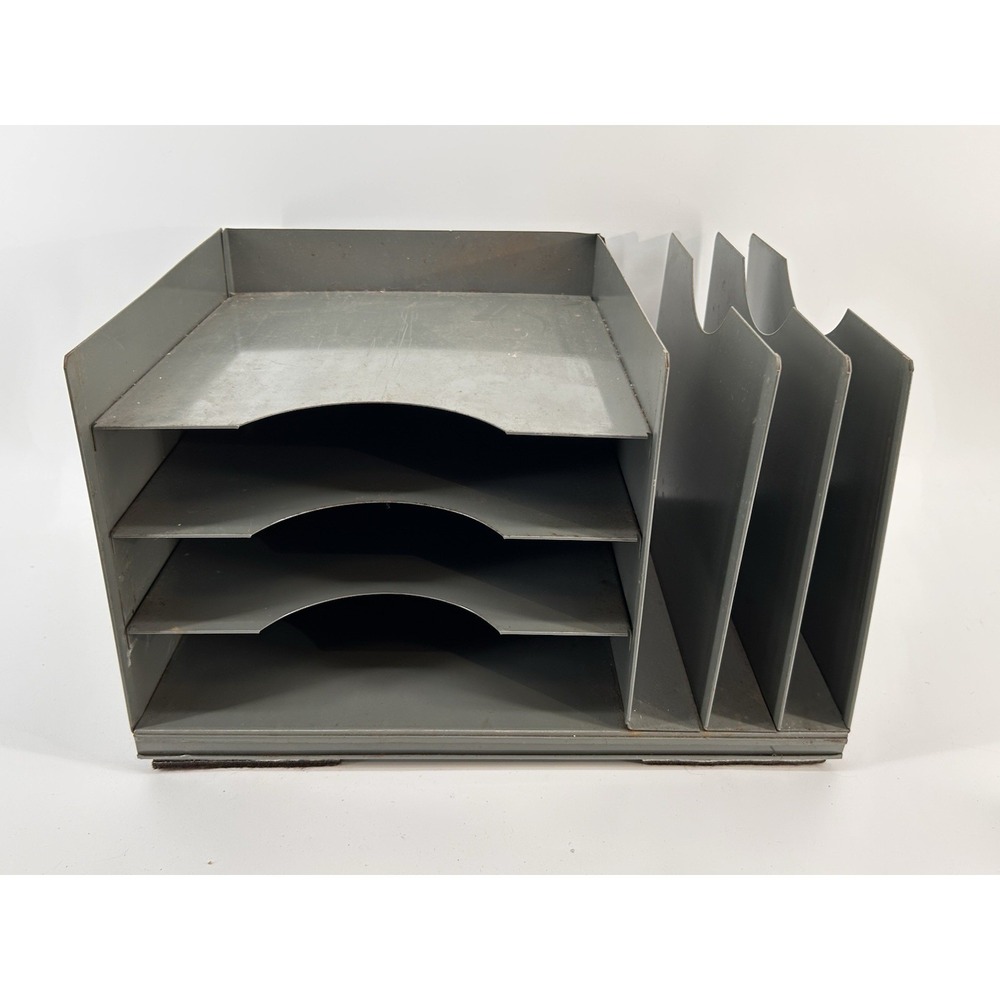 Vintage Lit-ning Industrial Metal Desk Organizer Tray